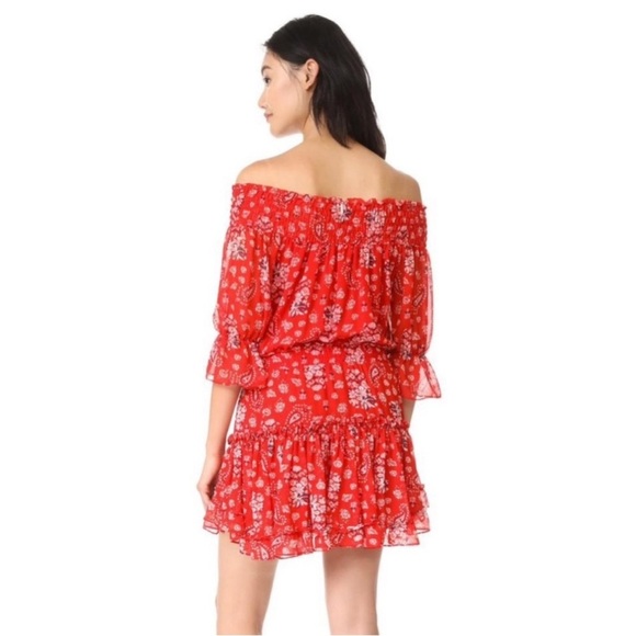 MISA Los Angeles Darla Off the Shoulder Dress Red Paisley - Picture 4 of 16